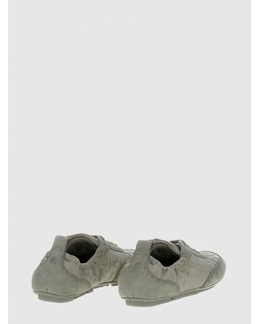 Fendi Gray Fit Ff Jacquard Monogram Canvas And Suede Sneakers for men