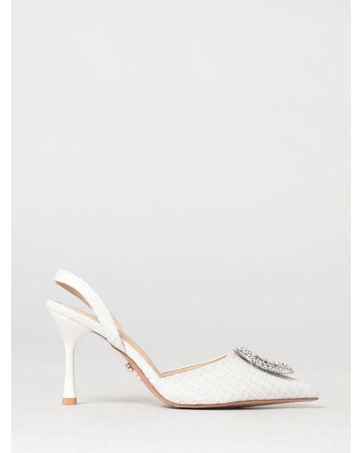 Twentyfourhaitch White Tortuga Tweed Slingbacks With Jewel Buckle