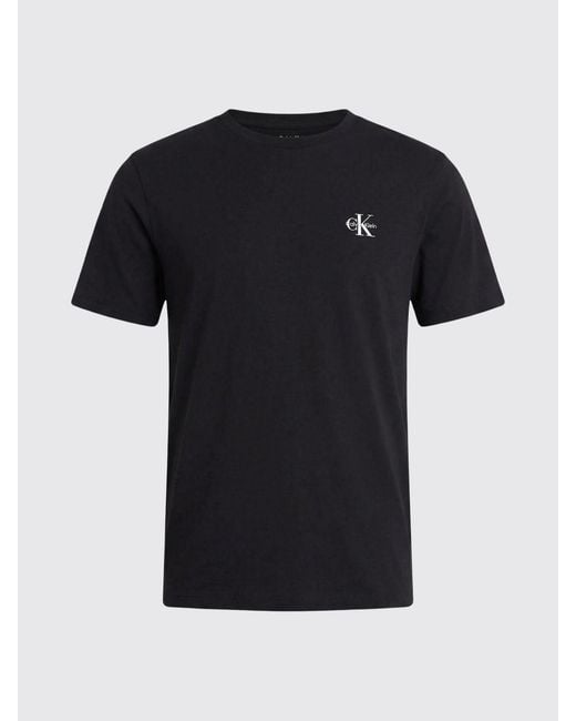 Calvin Klein Black Contrast Logo Crew Neck Cotton T-Shirt for men