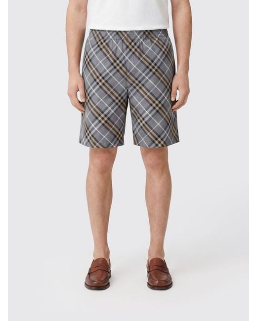 Burberry Gray Short Check Nylon Swim Shorts With An Elasticated Waistband for men