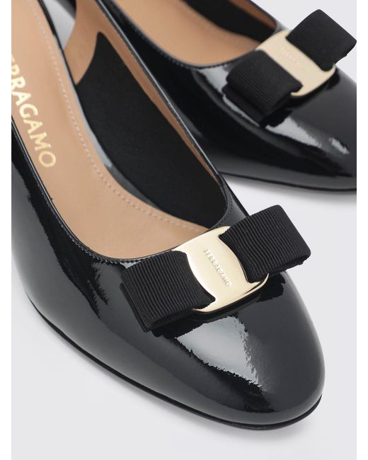 Ferragamo Black Vara Patent Leather Slingback Pumps