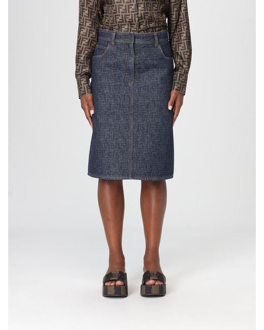 Fendi Blue Ff Denim Pencil Skirt