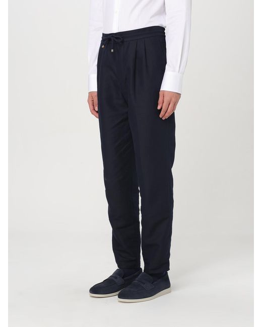 Brunello Cucinelli Blue Linen And Cotton Trousers for men