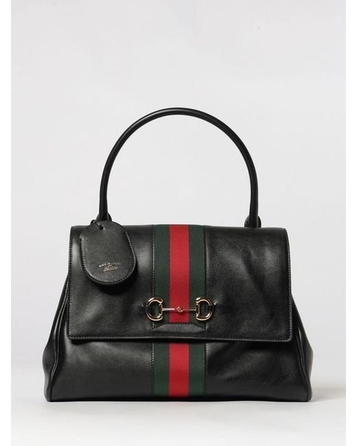 Gucci Black Paparazzo Leather Top Handle Bag With Web And Horsebit
