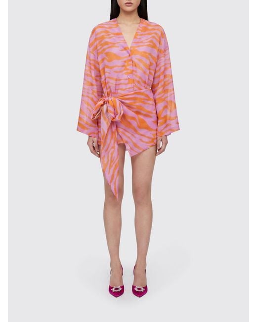 The Attico Red Animalier Print Cotton Midi Wrap Dress