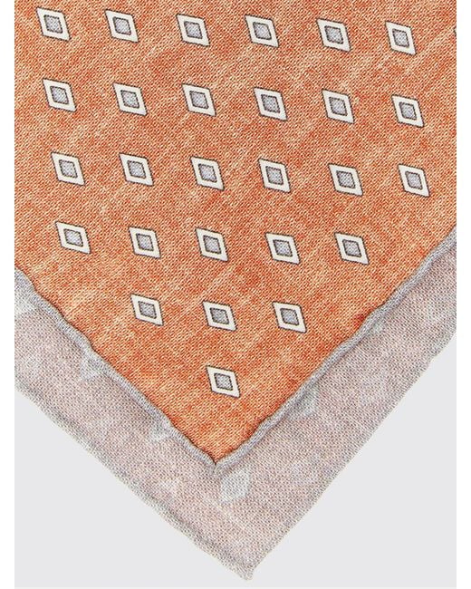 Brunello Cucinelli Natural Silk Pocket Square With Diamond And Check Pattern for men