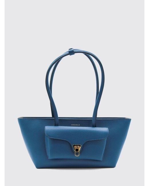 Coccinelle Blue Grained Leather Beat Double Bag