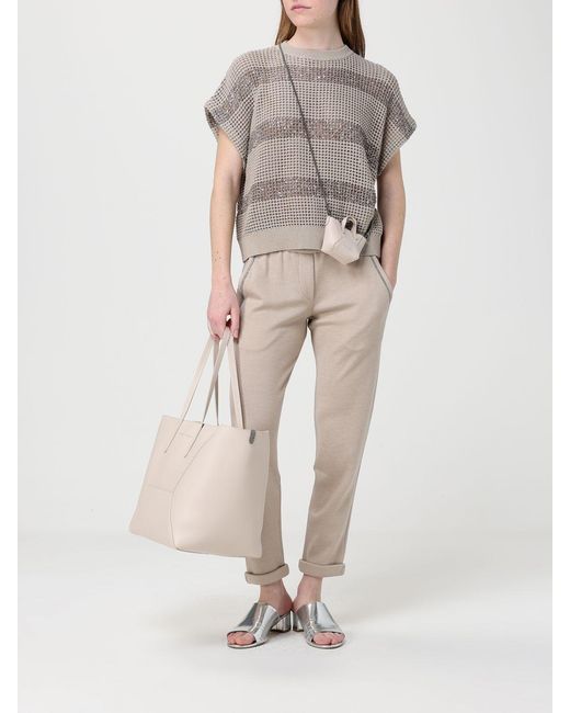 Brunello Cucinelli Natural Bc Duo Micro Calfskin Bag With Precious Chain