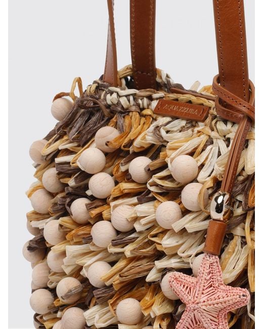 Aquazzura Brown Raffia Bag With Wooden Beads