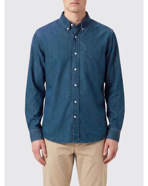 Sebago Blue Button-Down Long-Sleeved Cotton Shirt With Chest Patch Pocket for men
