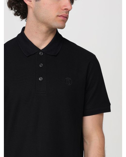Polo in piquet di cotone con logo ricamato di Burberry in Black da Uomo
