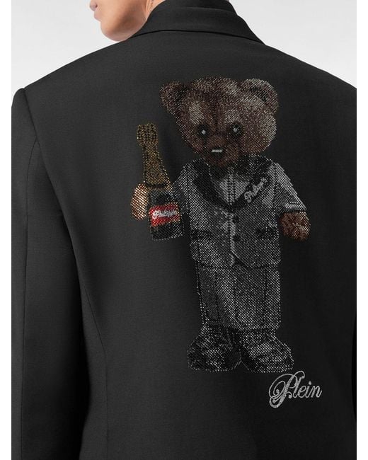 Philipp Plein Black Single-Breasted Wool Blend Blazer With Crystals And Peak Lapels for men
