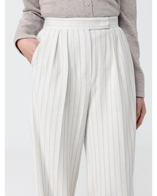 Max Mara White Striped Cotton Palazzo Trousers