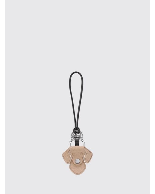 Longchamp White Dog Suede Leather Animal-Shaped Keychain With Ring