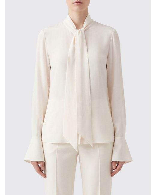 Nina Ricci White Pussy-Bow Silk Blouse With Flared Cuffs