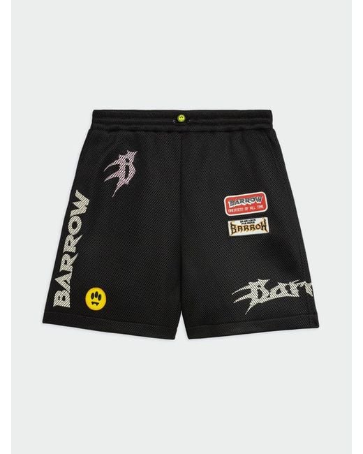 Barrow Black Printed Technical Fabric Sport Shorts for men