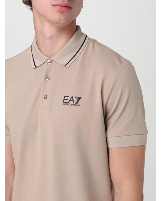 EA7 Natural Classic Fit Pique Polo Shirt With Short Sleeves for men