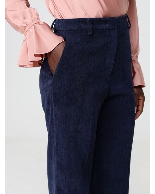 Hanita Blue High-Waisted Wide-Leg Velvet Trousers With Belt Loops