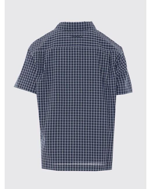 DUNST Blue Check Pattern Cotton-Blend Shirt With Patch Pocket And Dropped Shoulders