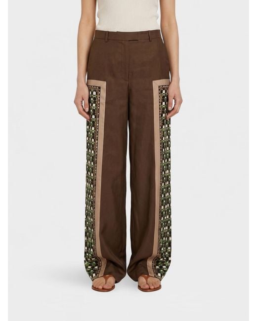 Tory Burch Brown Printed Silk Palazzo Trousers