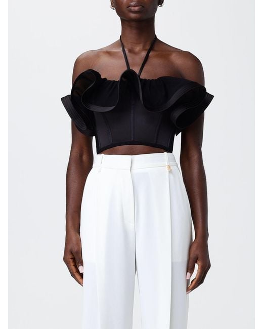 Elisabetta Franchi Black Crêpe Top With Ruffles