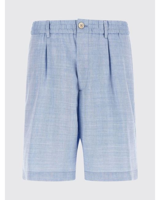 Brunello Cucinelli Blue Linen And Virgin Wool Chino Shorts With Belt Loops for men