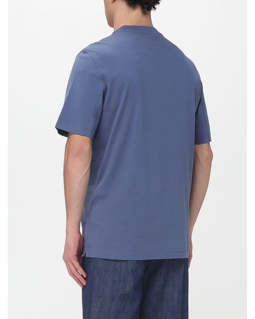 Brunello Cucinelli Blue Cotton T-Shirt With Logo for men