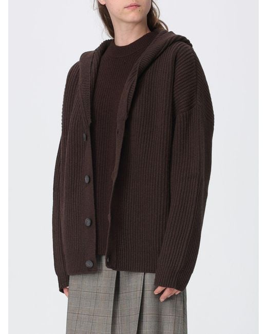 Dondup Brown Hooded Wool Cardigan With V-Neck And A Relaxed Fit