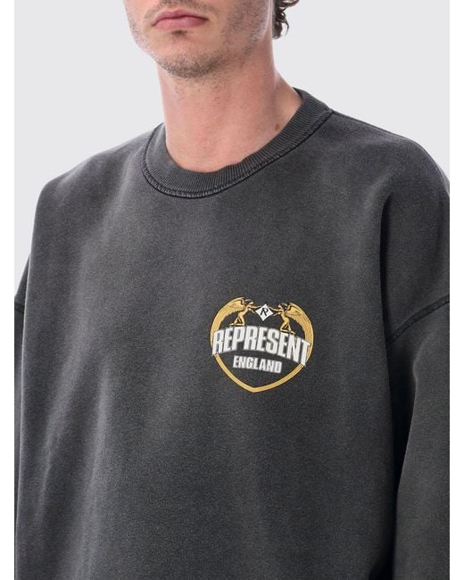 Represent Gray Cotton Crewneck Sweatshirt With Logo for men