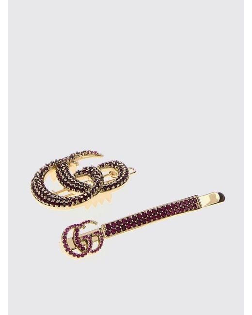 Gucci Gray Set Of 2 Metal And Rhinestone Hair Clips
