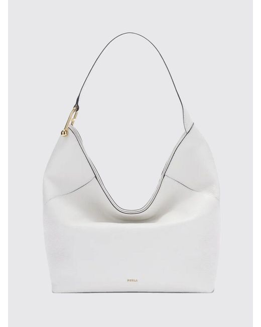 Furla White Lara Grained Leather Bag