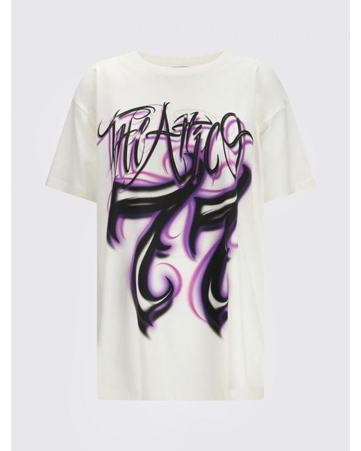 The Attico White Relaxed Fit Cotton T-Shirt With Front Graffiti Logo Print