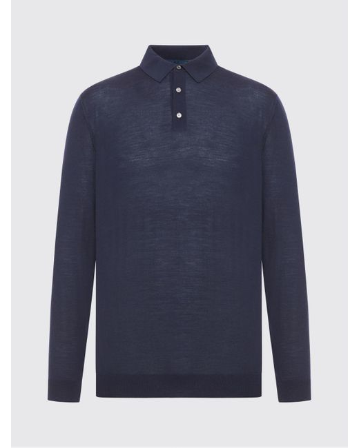 Kiton Blue Wool Knit Polo Shirt for men