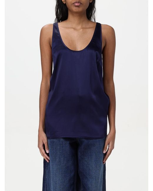 Pinko Blue Silk Scoop Neck Sleeveless Top