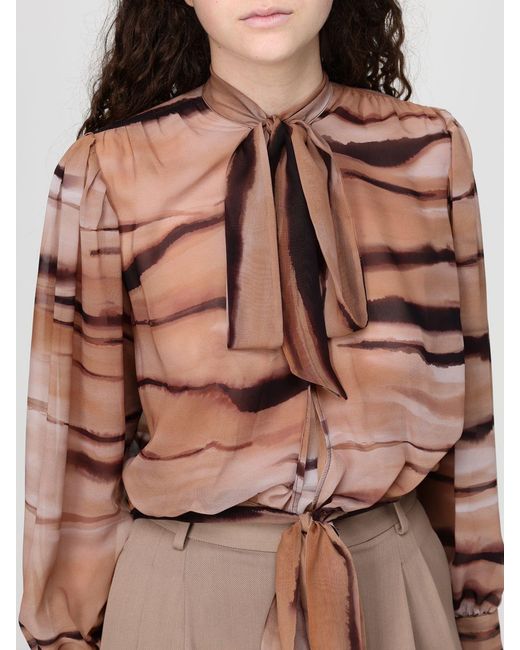 Elisabetta Franchi Brown Chiffon Shirt With Abstract Print