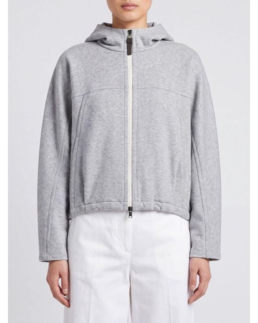 Brunello Cucinelli Gray Cotton And Cashmere Zip-Up Hoodie