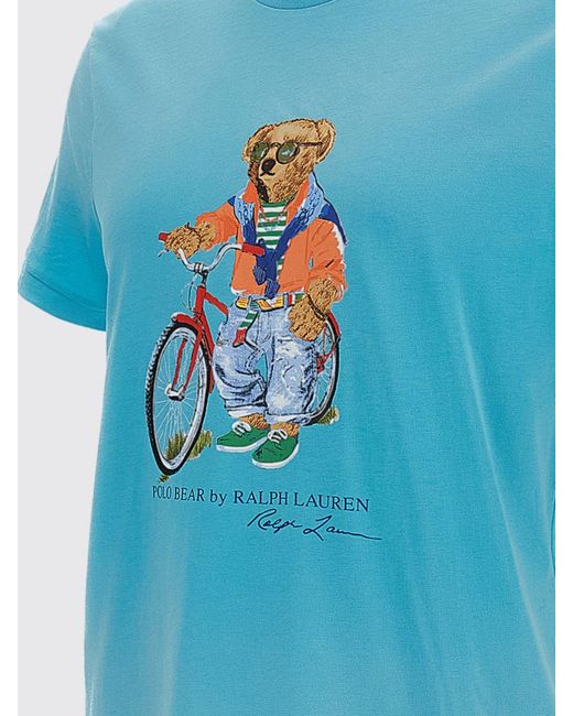 Polo Ralph Lauren Blue Cotton Crew Neck T-Shirt With Teddy for men