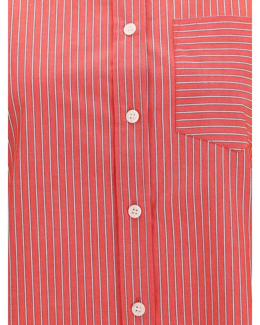 Ganni Pink Striped Cotton Shirt With Balloon Sleeves
