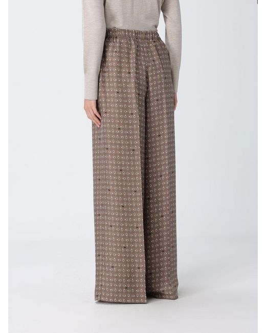 Max Mara Brown Printed Silk Palazzo Trousers