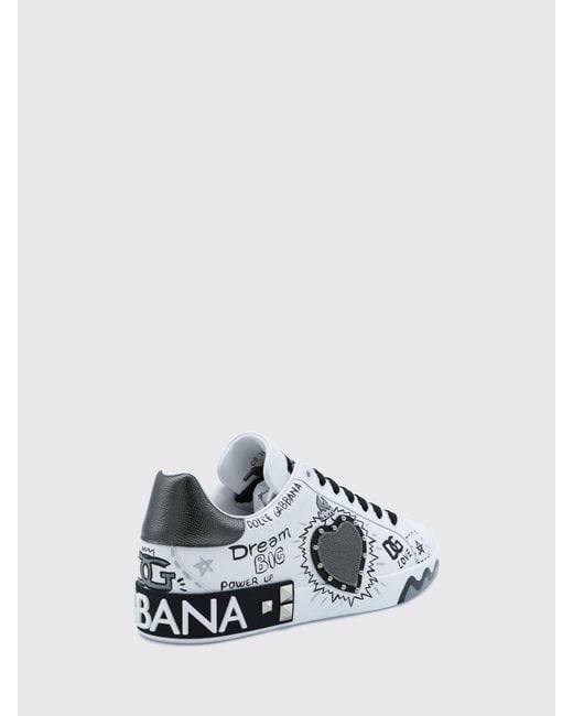 Dolce & Gabbana White Dolce &Amp Gabbana Portofino Studded Calf Leather Sneakers With Lettering Logo for men