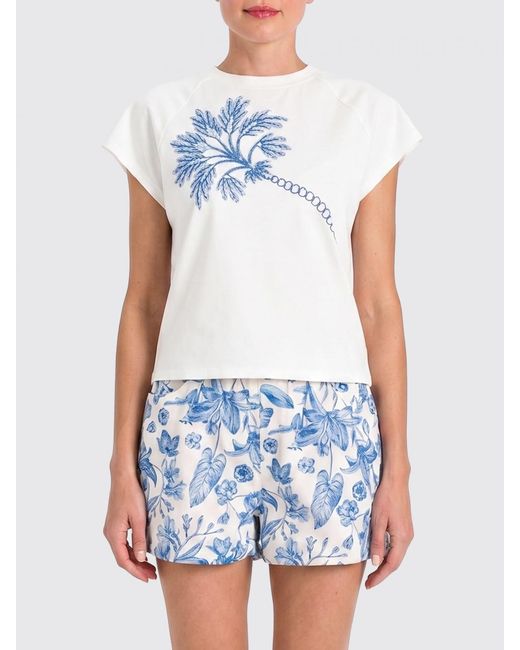 Twinset Blue Cotton T-Shirt With Embroidery