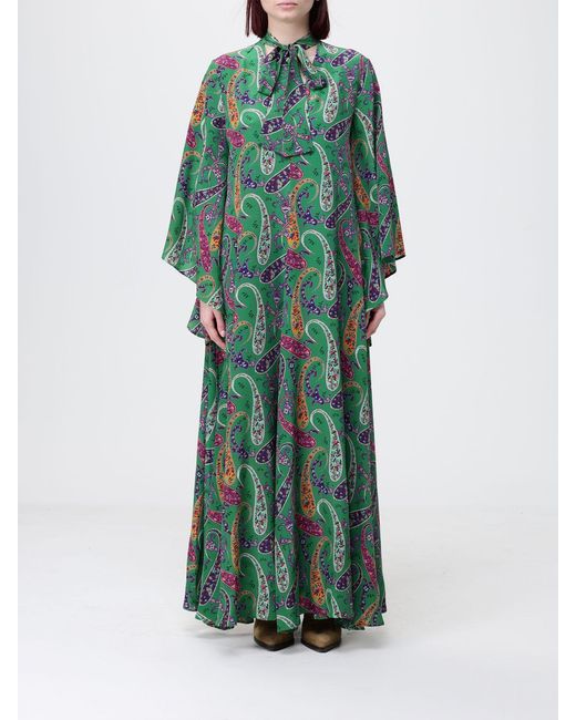 Etro Green Silk Kaftan Dress With Paisley Print