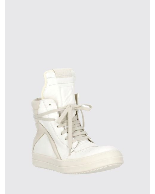 Rick Owens Natural Bicolour Leather High-Top Trainers With Padded Ankle
