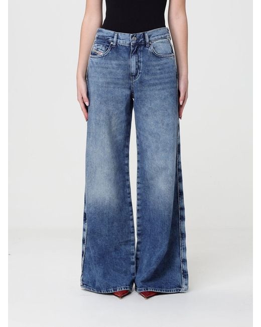 DIESEL Blue Wide-Leg Cotton Denim Jeans