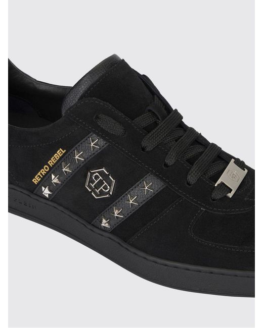 Philipp Plein Black Retro Rebel Suede Sneakers With Applied Stars for men