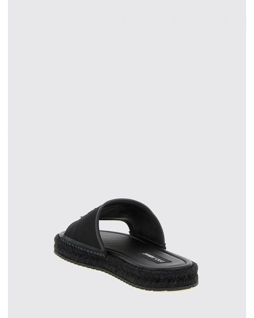 Dolce & Gabbana Black Dolce &Amp Gabbana Canvas Sliders With Embroidered Patch for men