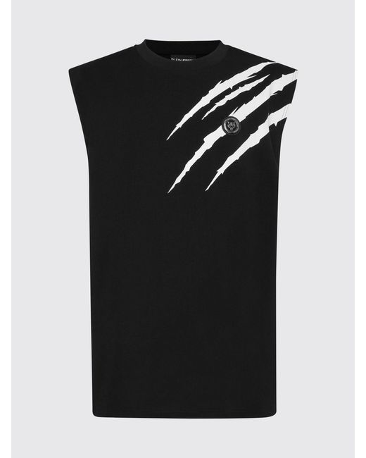 Philipp Plein Black Printed Cotton Tank Top for men