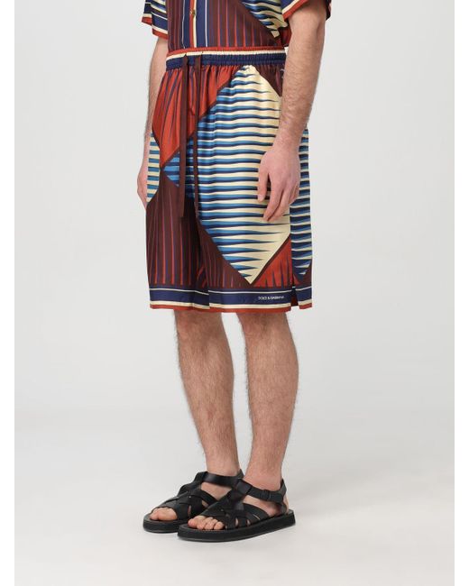 Pantaloncino in seta stampato di Dolce & Gabbana in Multicolor da Uomo