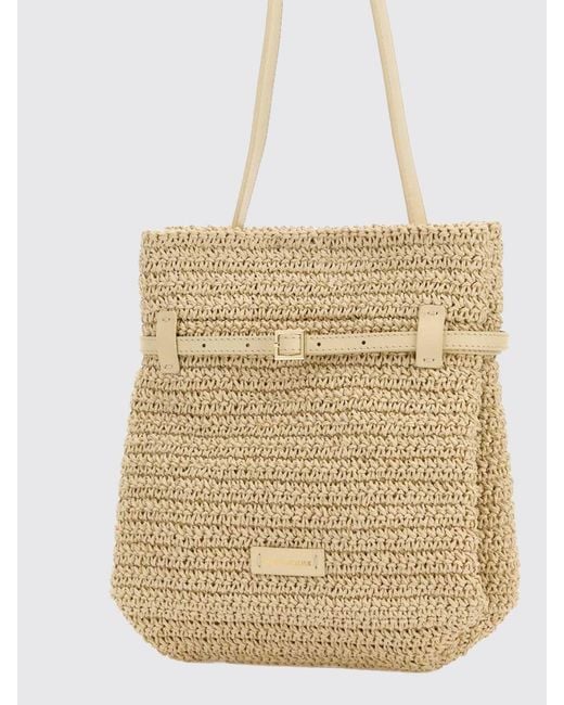 MANU Atelier White Du Jour Crochet Raffia Shoulder Bag With Leather Handle