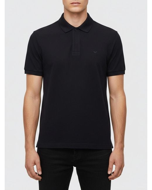 Emporio Armani Black Cotton Jersey Polo Shirt for men